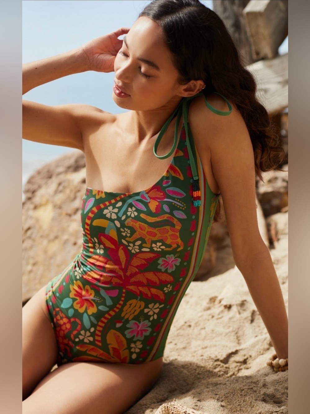 Farm Rio Praia One-Shoulder One-Piece   Size Small NWT Flaw